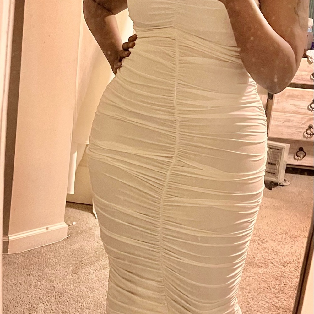 Elegant Cream Ruched Dress